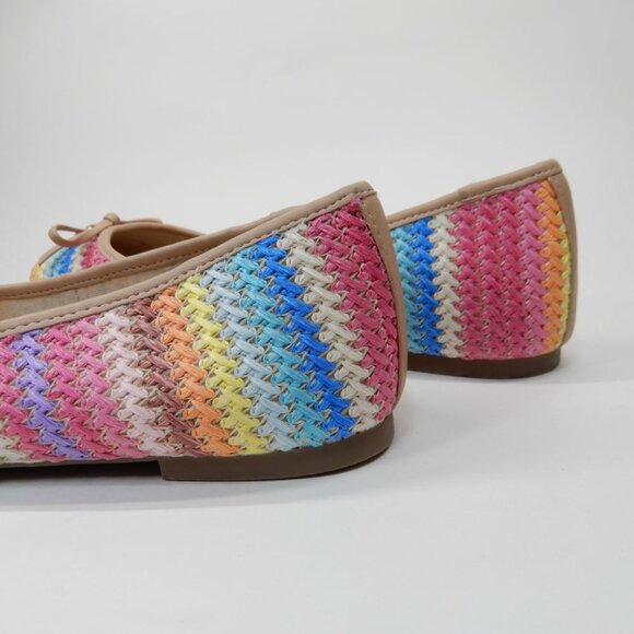 DUNE LONDON Hallo Ballet Flats Size 9 Tan Multi Stripe Charm Bow Detail NEW - Picture 6 of 12
